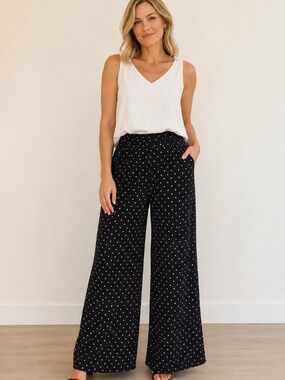 Chico's wide leg palazzo pants 3.5/XL/18 black/white polkadots pull on work